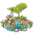 蓮の傘のある池